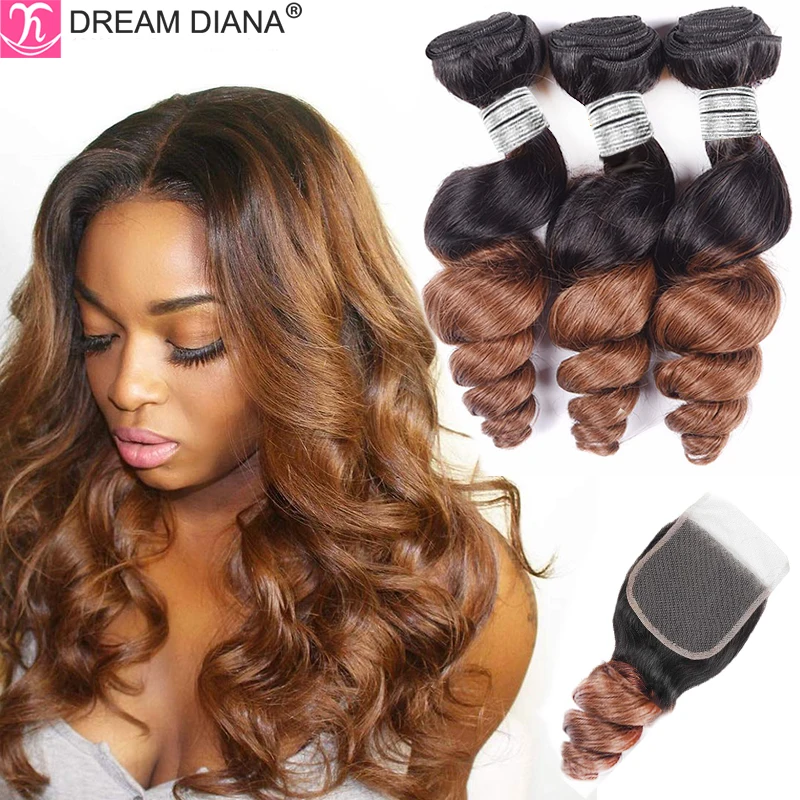 Dreamdiana Malaysian Loose Hair Bundles With Closure 1b 4 30 Ombre