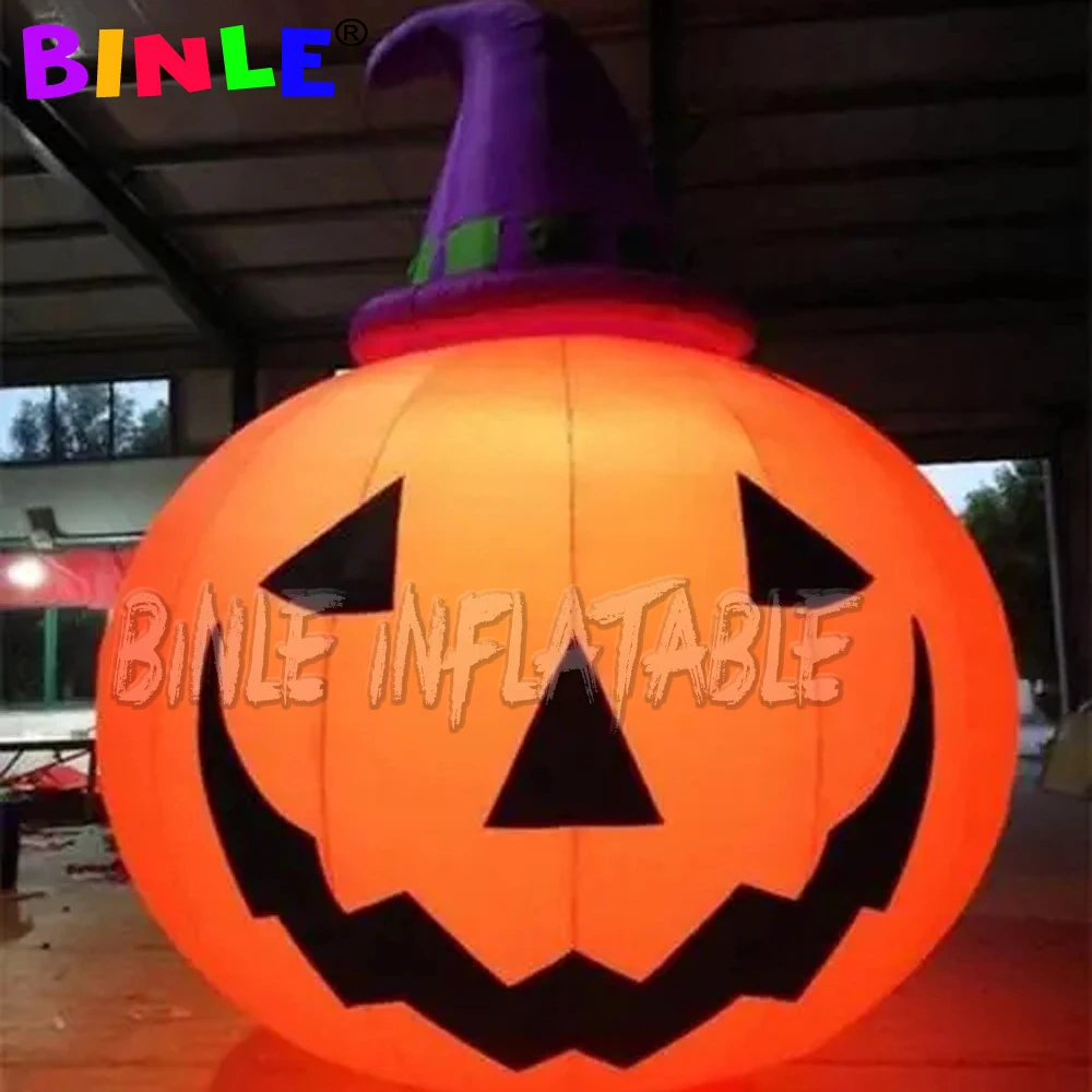 Popular Halloween Inflatable Pumpkin model  with led lights&witch hat,inflating customized Halloween festival decoration