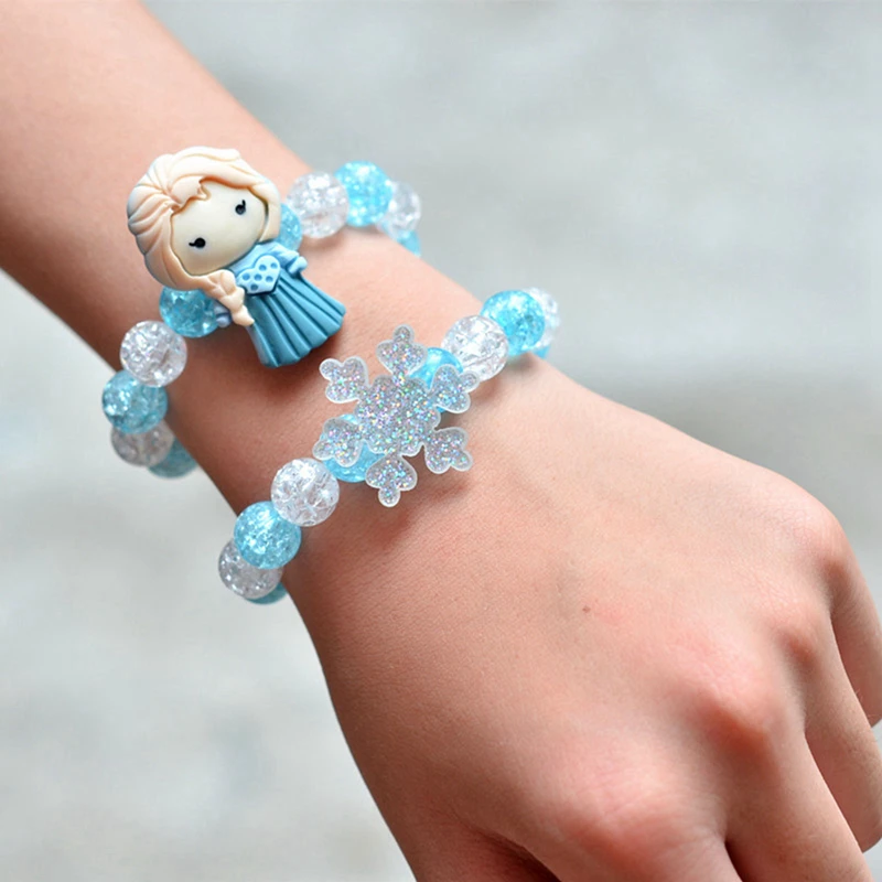 Pulsera de Frozen 2 para niña, juguetes de dibujos animados de Disney, Elsa, Oalf, Anna, Minnie, pulsera retráctil hecha a mano con cuentas, juguete para niños