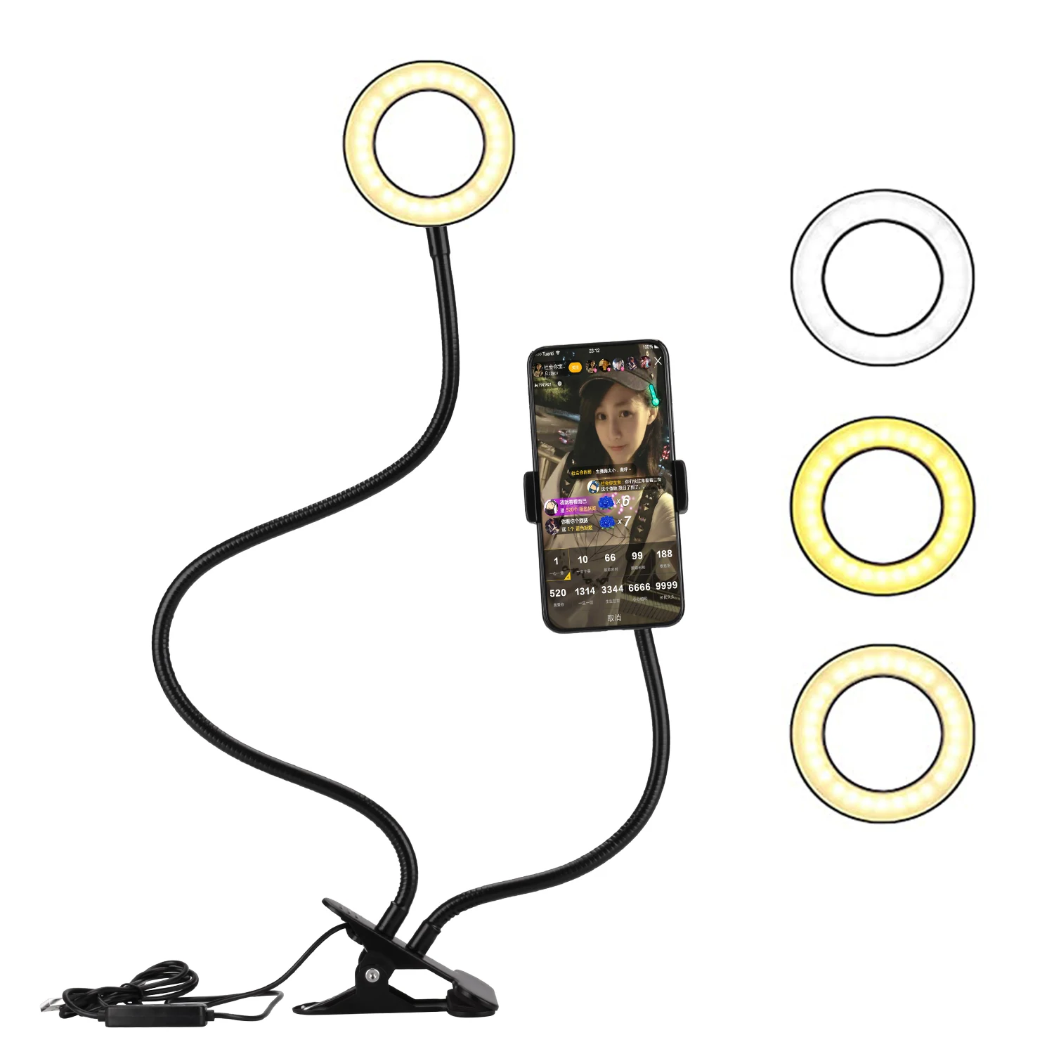 

Long Arm Selfie Universal Holder 48 LEDs Ring Flash Fill Light Caster USB Clip 12w Camera Cell Phone Stand Lamp