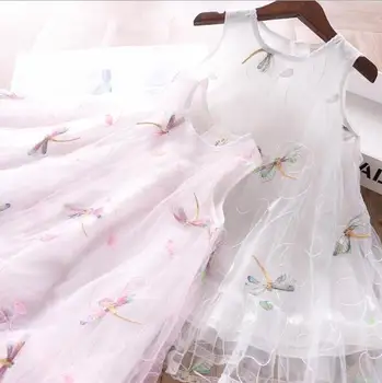 

2020 summer girls dragonfly embroidery tulle party tutu sundress baby girl princess dresses children clothes wholesale