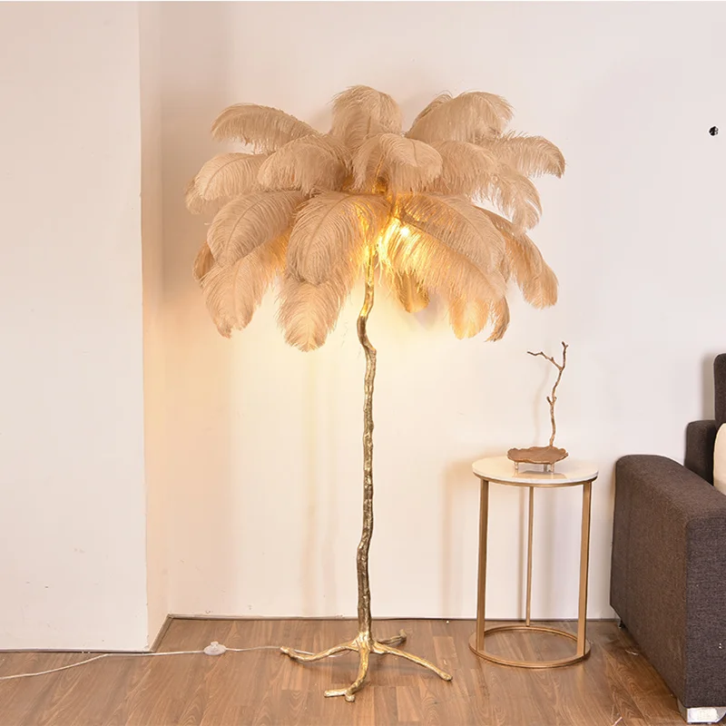 

Nordic Style Home Decoration Copper Ostrich Feather Tree Stand floor lamp Feather Floor light For Living Room floor light