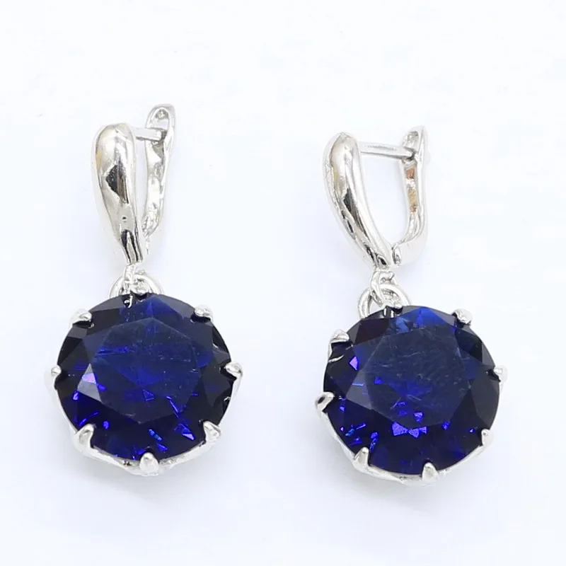 Темно-синий полудрагоценный Циркон 925 Серебряный набор украшений для женщин с браслетом серьги ожерелье кулон кольцо подарочная коробка