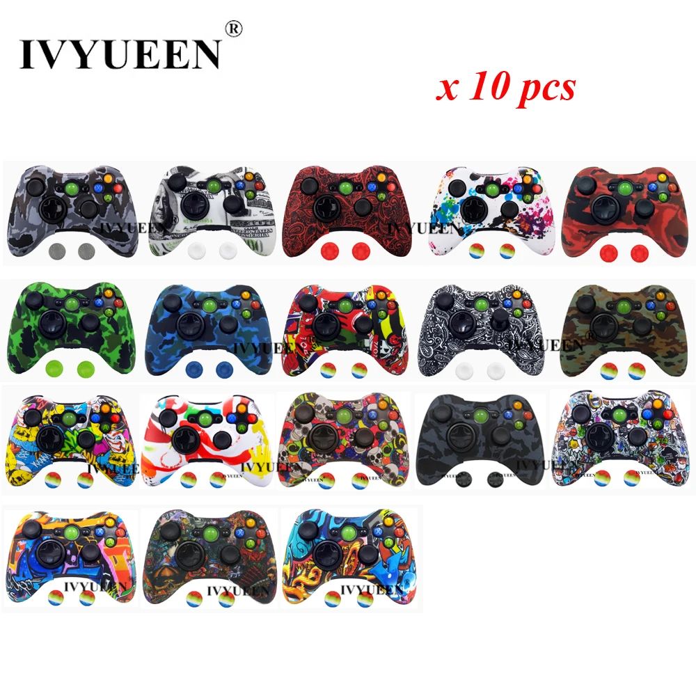IVYUEEN, 10 шт., силиконовый чехол для microsoft Xbox 360, контроллер для переноса воды, печать, защитный чехол, аналоговые ручки для большого пальца