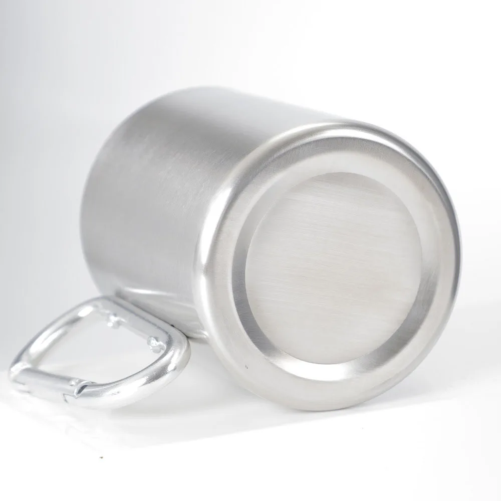 

330ML Stainless Steel Camping Outdoor Cup Mug W/ Carabiner Hook D-Ring Handle