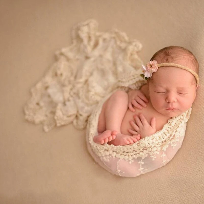Lace Newborn Baby Photo Wraps Cotton Soft Infant Photography Fairy Swaddle Blanket Photo Shoot Filler Background
