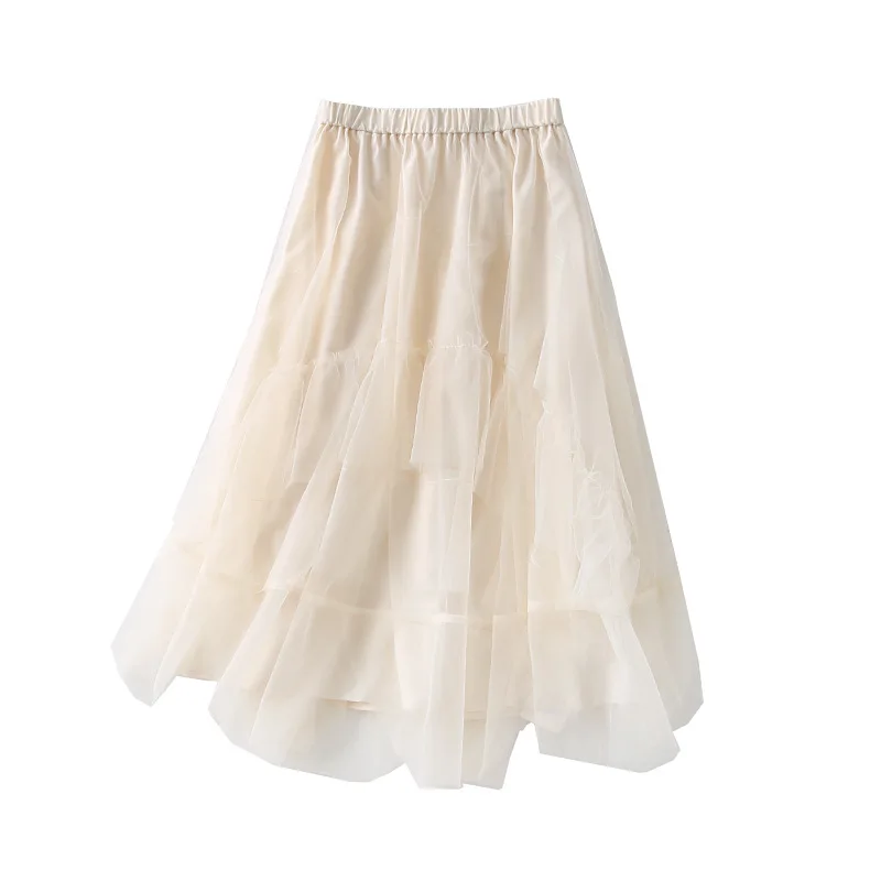 

A Generation of Younger Fashion Versatile Elastic Waist Hugging Mid-length Cake Gauze Skirt Entity