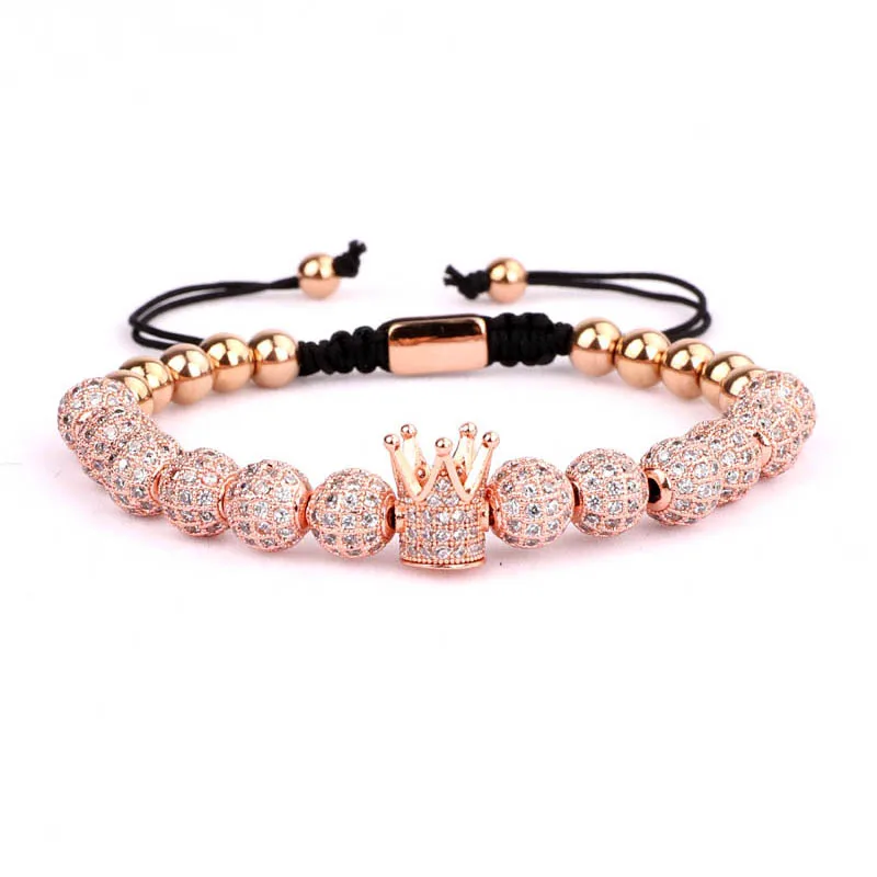 High Quality Luxury Men Women Jewelry Bracelet 8mm CZ Micro Pave Ball Crown Adjustable Beads Bracelet - Image 3