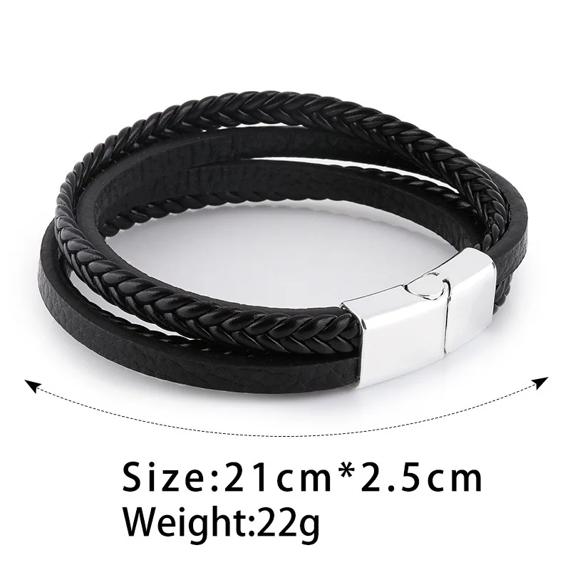 Черный кожаный браслет Homme Pulsera Hombre панковские мужские браслеты с магнитной застежкой многослойная плетеная повязка на руку Мужские аксессуары