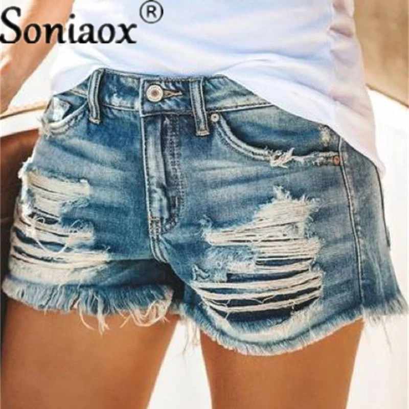 2021 Fashion Summer Ladies Clothing High Waist Denim Shorts Women's Fringe Frayed Street Ripped Jeans Hot Shorts With Pockets
