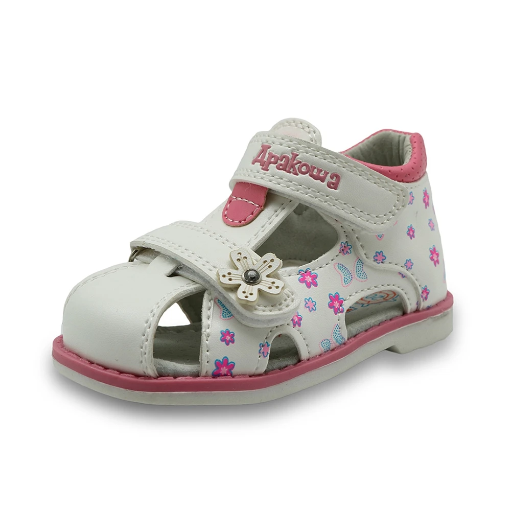 Sandalias de verano para niños y niñas, zapatos ortopédicos de princesa con flores de cuero PU, Punta cerrada