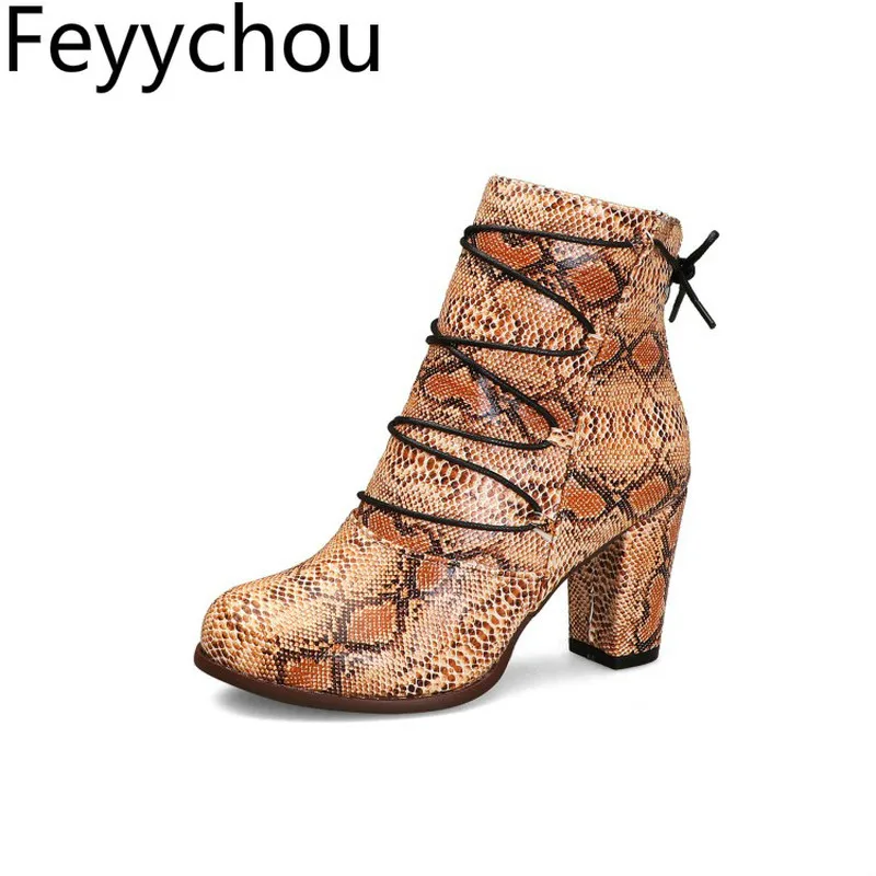 

Women's Boots Autumn Winter High Heel Warm Zip Round Toe Ankle Mixed-colors Snakeskin Pattern Pu 2019 New Sexy Fashion White
