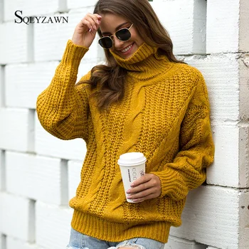 

Women Solid Turtleneck Thick Sweaters Autumn Winter 2019 Pull Jumpers Casual Twist Warm Sweaters Female Oversized Sweater Pull