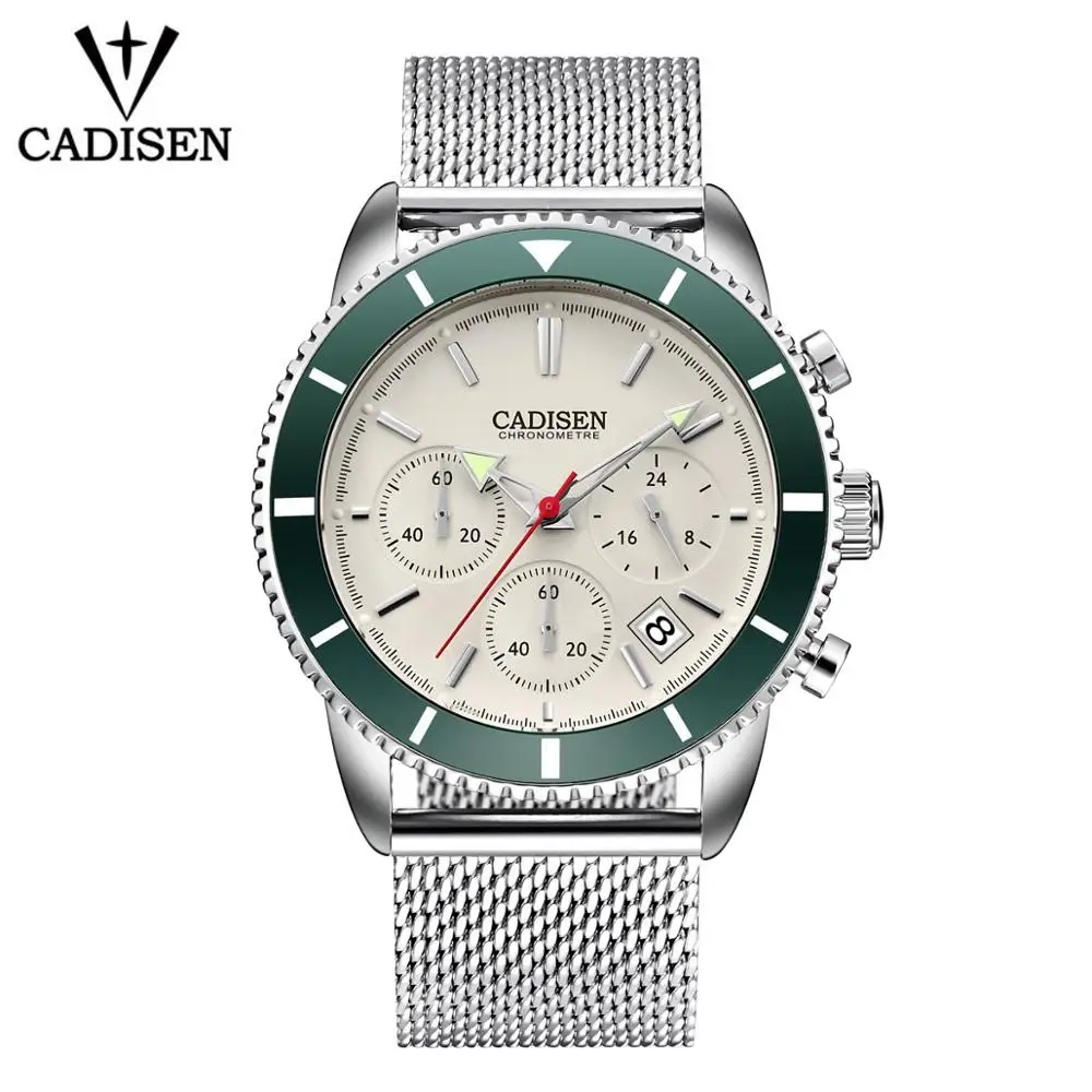 CADISEN мужские s часы лучший бренд класса люкс водонепроницаемые наручные часы из нержавеющей стали с календарем Простые повседневные кварцевые часы мужские спортивные часы - Цвет: Зеленый