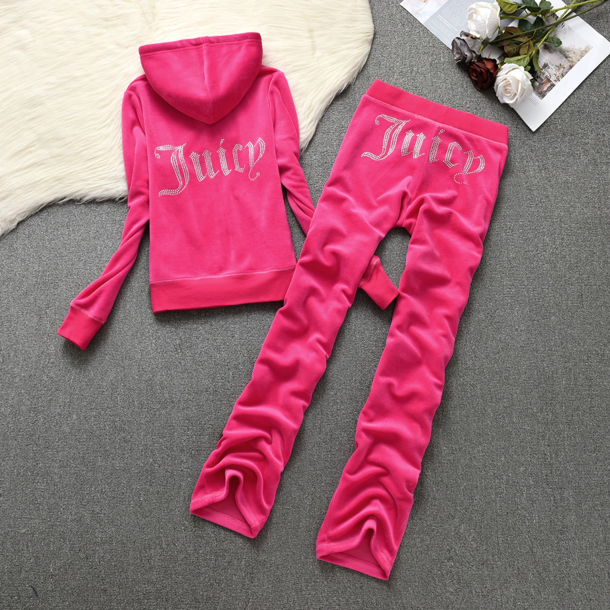Women's Velvet Juicy Coutoure Tracksuit Tight Fitting Sweatshirt and Pants Brand Fabric Tracksuit Velour Hoodies Juicy Tracksuit blazer and trouser set