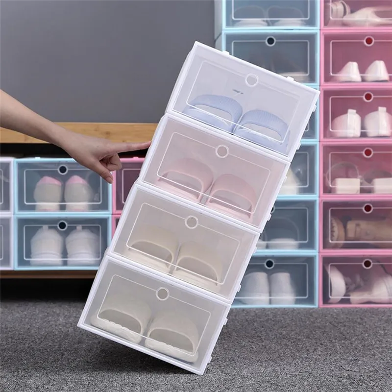 Flip Open Cover Durable Plastic Shoe Storage Transparent Box Divider Drawer Portable Shoes Organizer - 1 Pcs