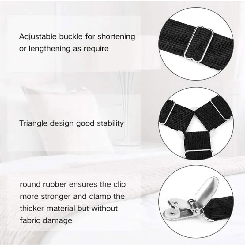 4pcs set Adjustable Bed Fitted Sheet Straps Bed Sheet Clip Bed Sheet Belt Elastic Non-slip Clip Blanket Gripper Home Textiles Gadgets (1)