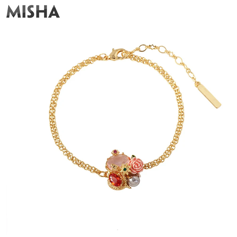 MISHA, новинка, браслеты, ювелирные изделия для женщин, девушек, цепочка, роза, цветочный дизайн, романтические браслеты для женщин, подарки L977