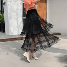 Женские плиссированные юбки с высокой талией, кружевная сетчатая юбка, модная плиссированная юбка феи, длинная юбка, плиссированная юбка, юбка макси