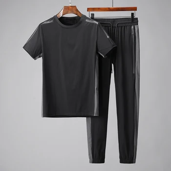 

(t-shirt+pants) Summer Mens Luxury Round Collar Short Sleeve Thin Man Tracksuit Plus Size 5xl Slim Sport Male Sets