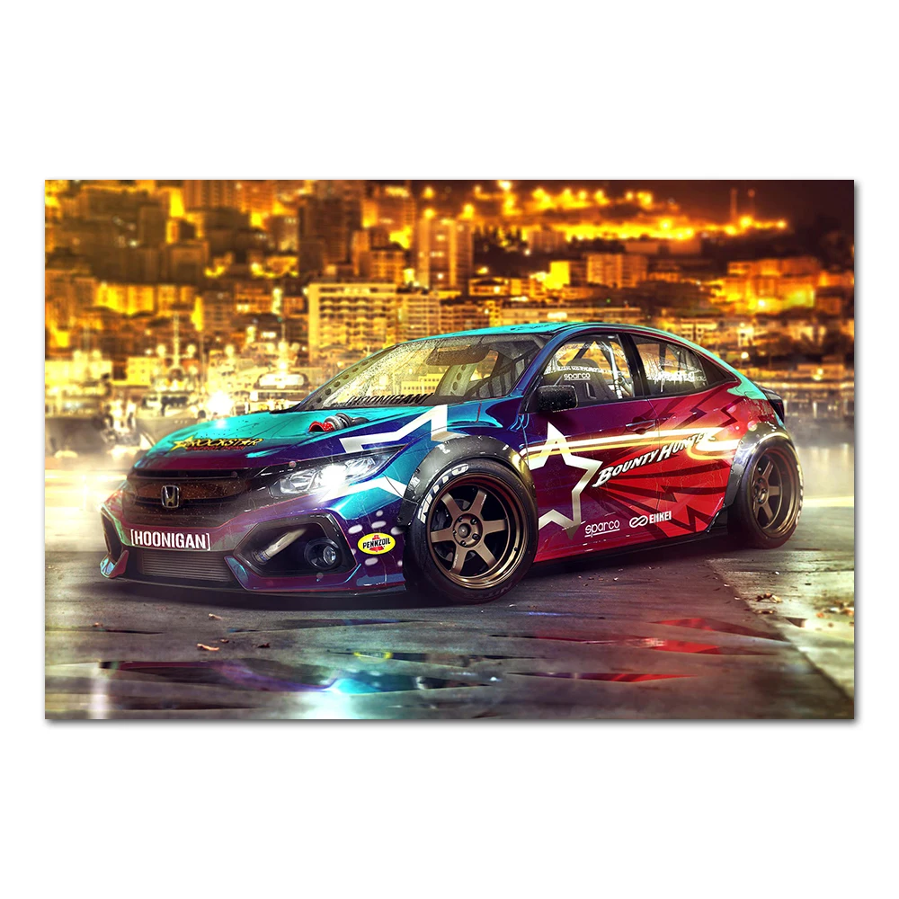 Honda Supercar Colorful Digital Art Poster Canvas Cloth Fabric Print Painting For Home Decor Wall Art Picture