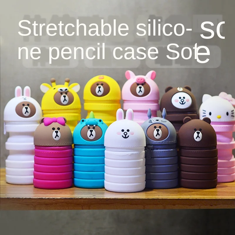 

Cartoon Cute Anime Pen Holder Telescopic Multi Function Phone Silicone Gift Pencil Pen Case Stationery Storage Bag School Supply