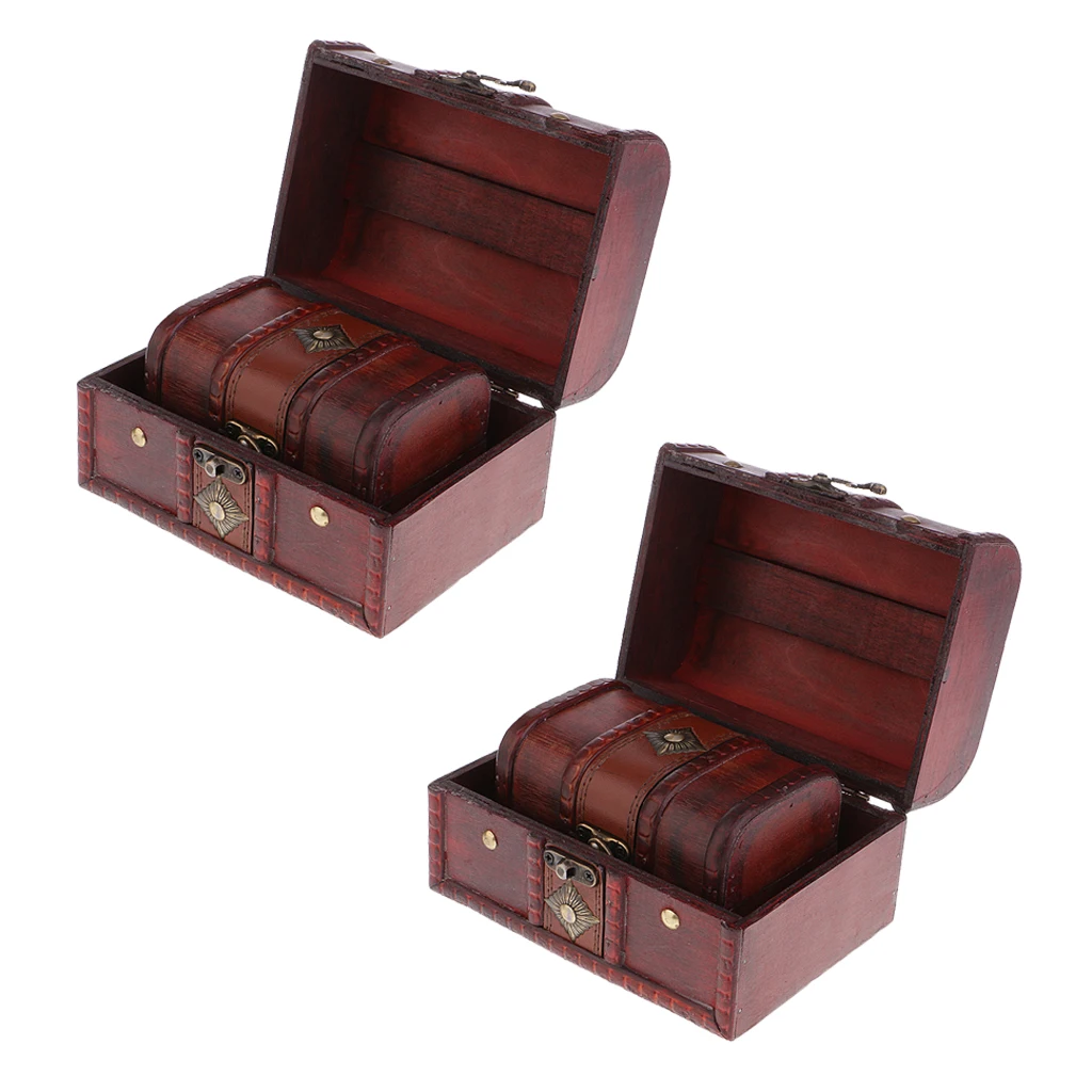 4x Wood Jewelry Box Necklace Bracelet Storage Lockable Treasure Chest Home Decor