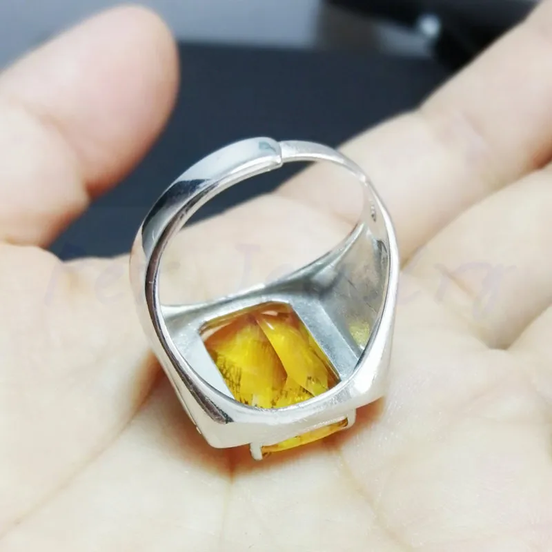 Мужское кольцо с натуральным цитрином,, 925 пробы silver12ct, большой драгоценный камень для мужчин или wo мужчин, хорошее ювелирное изделие# R982602