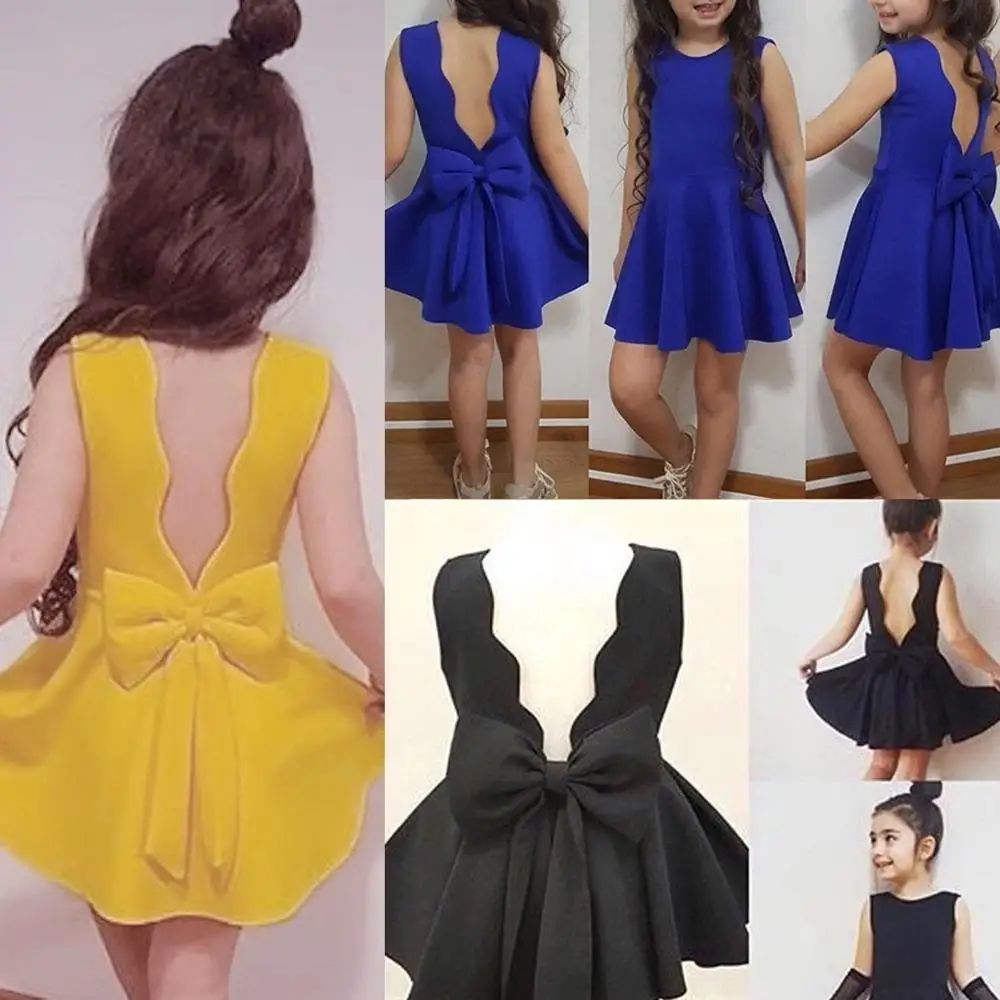Платье без рукавов с бантом на спине для маленьких девочек летнее платье 3 цвета