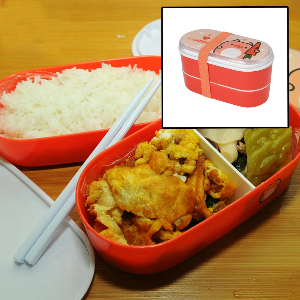 Пластик мультфильм Еда контейнер студент герметичная коробка для обеда милый двойной Слои столовая посуда bento box кухонное Хранение продуктов контейнеров
