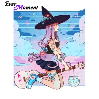 

Ever Moment 5D Diamond Painting Full Drill Square Beautiful Girl With Tattoo Riding Guitar Wall Decor Leisure At Home 5L206