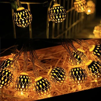 

Solar String Lights Outdoor 20 LED Moroccan Gold Metal Ball Garden Fairy Lamp Home Party Decor For Halloween Christmas Birthday3