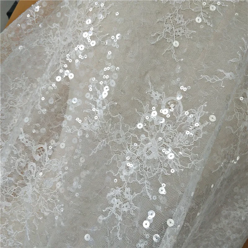 New French Sequined Lace Fabric Border Embroidery Flower Wedding Dress DIY Sewing Accessories RS2507