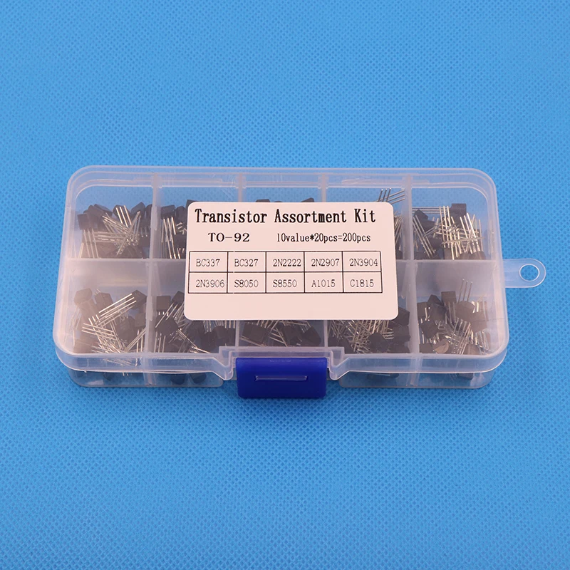 BC337 BC327 2N2222 2N2907 2N3904 2N3906 S8050 S8550 A1015 C1815 Transistor Assortment Kit 200PCS Transistors + Box Pack transistors kit