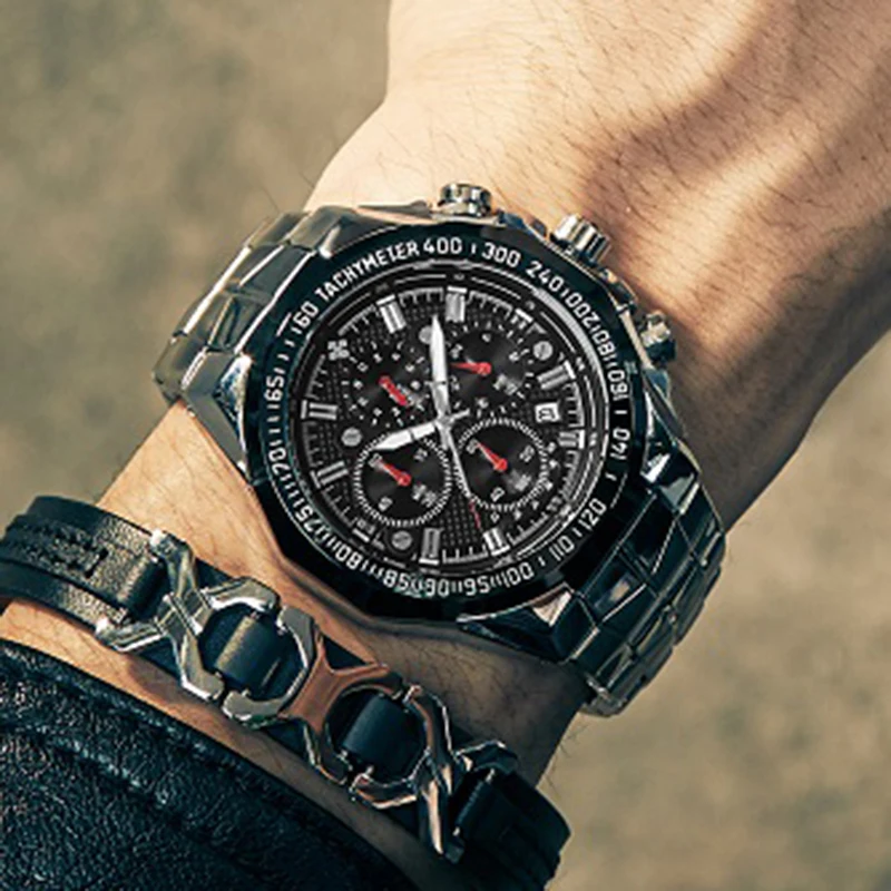 Sports Watches For Men Fashion Quartz Men Big Clock WWOOR Top Brand Luxury Military Full Steel Waterproof Chronograph Wristwatch - 5