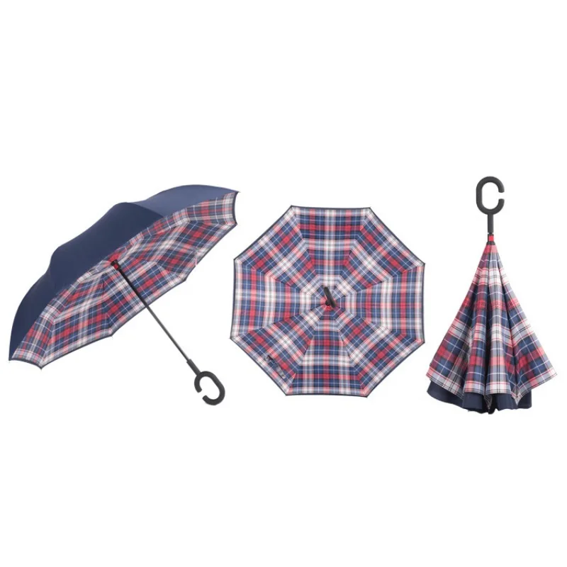 20 Red Pattern Горячий ветронепроницаемый двухсторонний складной двухслойный зонтик перевернутый самостоящий дождевик C-type ручка Полуавтоматический зонт - Цвет: 20 Red Pattern