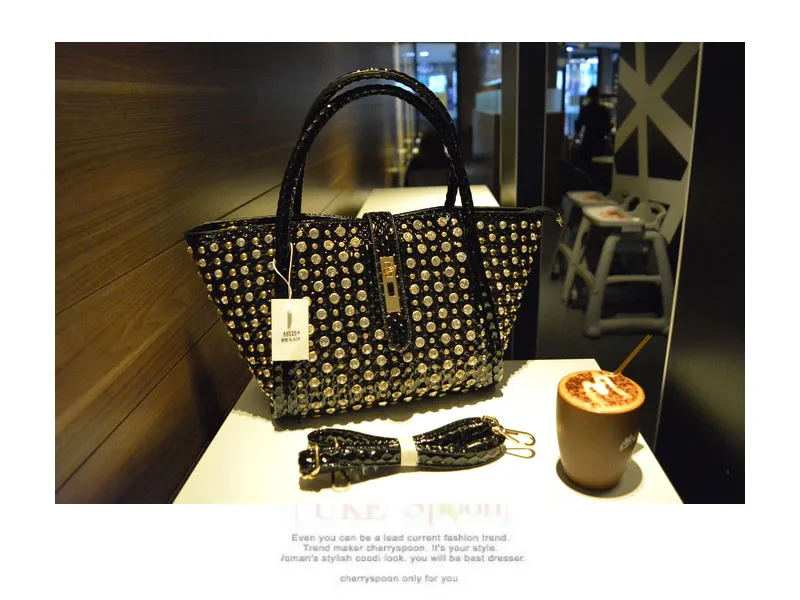 Новинка, модная женская сумка с бриллиантами, сумка на плечо, сумка-мессенджер, дамская сумка, стразы, Дамская большая сумка - Цвет: Черный