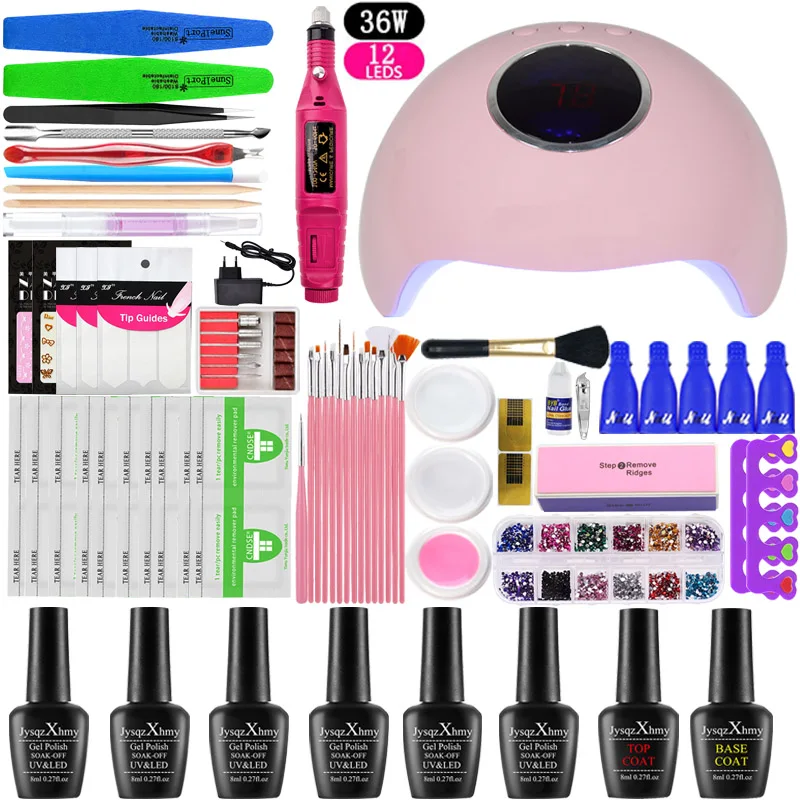 36W choose 6 colors Набор для ногтей выбирайте 12/6 штук. Набор гель-лака для ногтей 54/48/36 W УФ-светодиодный маникюрный набор для маникюрных инструментов с Фрезер для ногтей, сверлильный станок - Цвет: 36W choose 6 colors