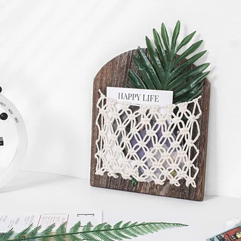

Dormitory Office Storage Basket Wall Hanging Hand Woven Space Saving Retro Door Back Wooden Sundries Newspaper Home Decor