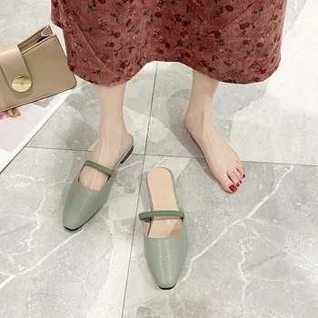 

Women's slippers outside spring new Basic half drag solid color flat Comfortable elegant wild lightweight women's shoes U30-15