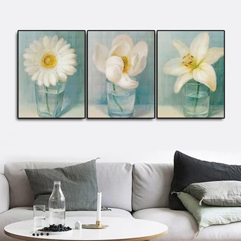 

3 Panels Canavs Painting Flowers Poster Nordic Wall Pictures for Living Room Scandinavian Hallway Decoration Abstract Wall Art