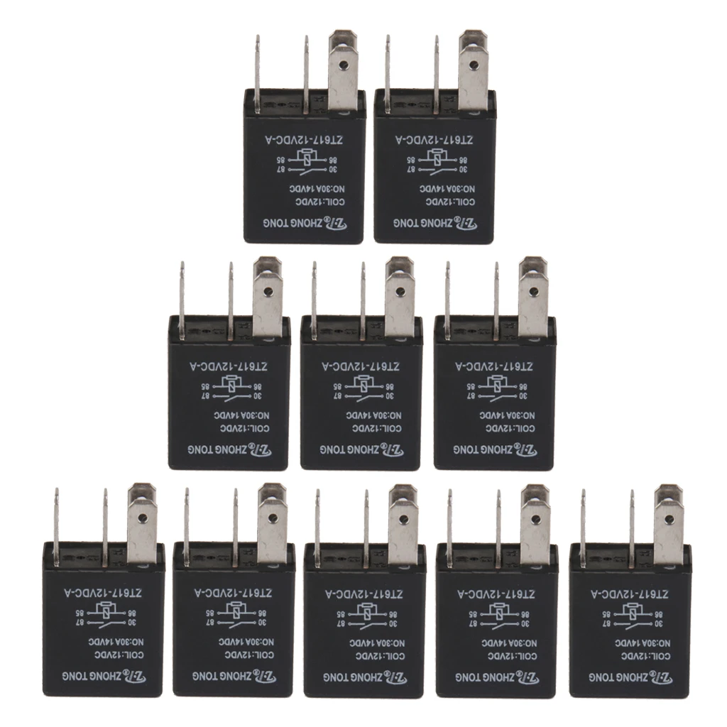10 Pieces ZT617-12V-A-R Car Auto Truck DC 12V 30A 30 AMP SPST Relay Relays 4 Pin 10 Pieces ZT617-12V-A-R Car Auto Truck DC 12V 30A 30 AMP SPST Relay Relays 4 Pin