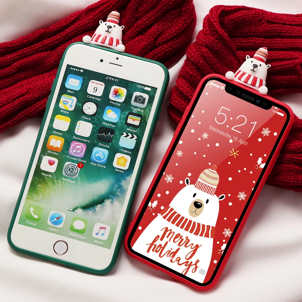 Новогодний роскошный чехол с 3D изображением Санта Клауса, рождественского оленя, белого медведя для iPhone 8, 7, 6, 6S Plus, X, XR, XS, 11 Pro, чехол из ТПУ с рождественским рисунком