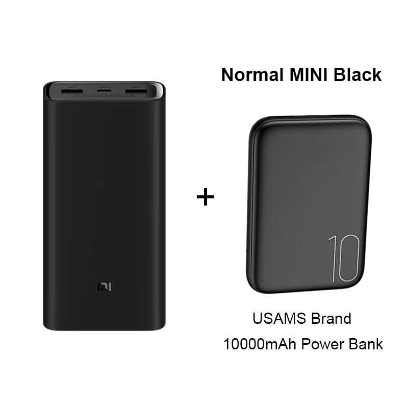 Xiaomi Mi внешний аккумулятор 20000 мАч 3 2C QC3.0 Двусторонняя Быстрая зарядка двойной USB 20000 мАч Внешний аккумулятор для смартфонов на базе Android iOS - Цвет: 3 Add USAMS 10000