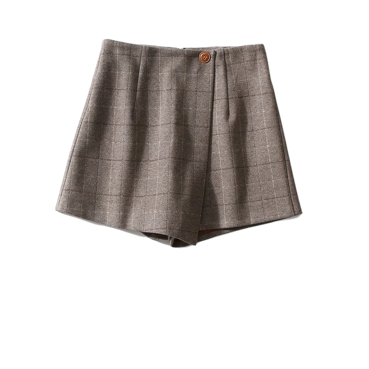 Новинка зимы, простые повседневные штаны в британском стиле, цельный дизайн, шерстяные штаны средней длины, Женская юбка с высокой талией