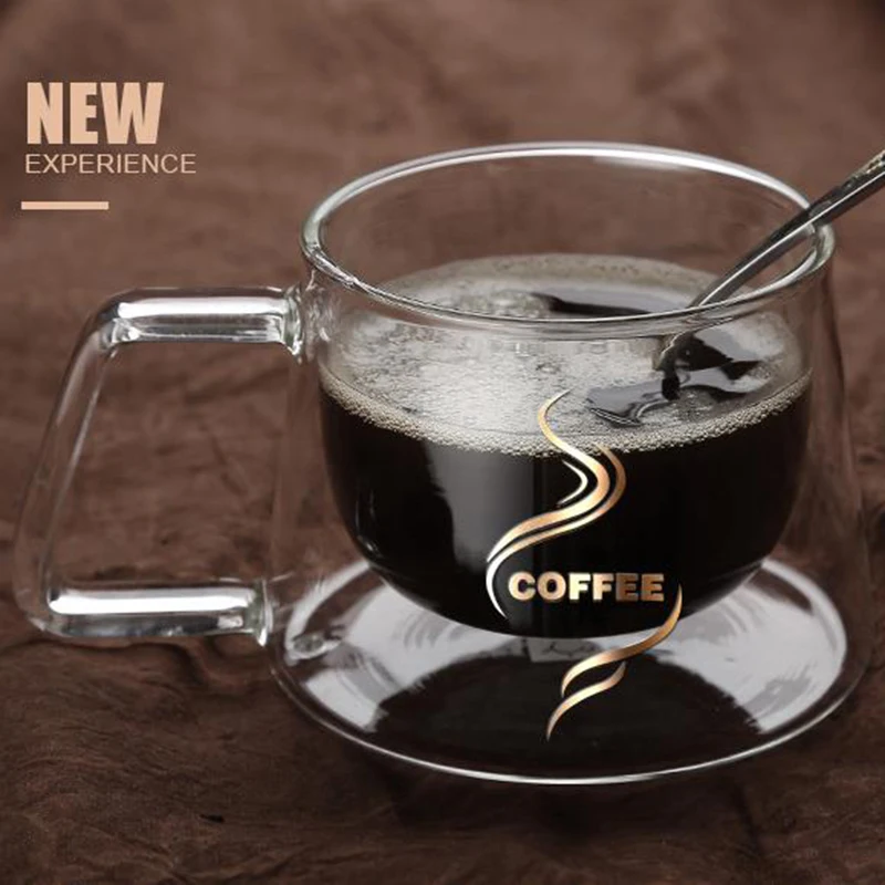 Новая простая Мода 200 мл стеклянная чашка с двойными стенками офисные чайные кружки для кафе теплоизоляционная кофейная стеклянная посуда для молока и напитков
