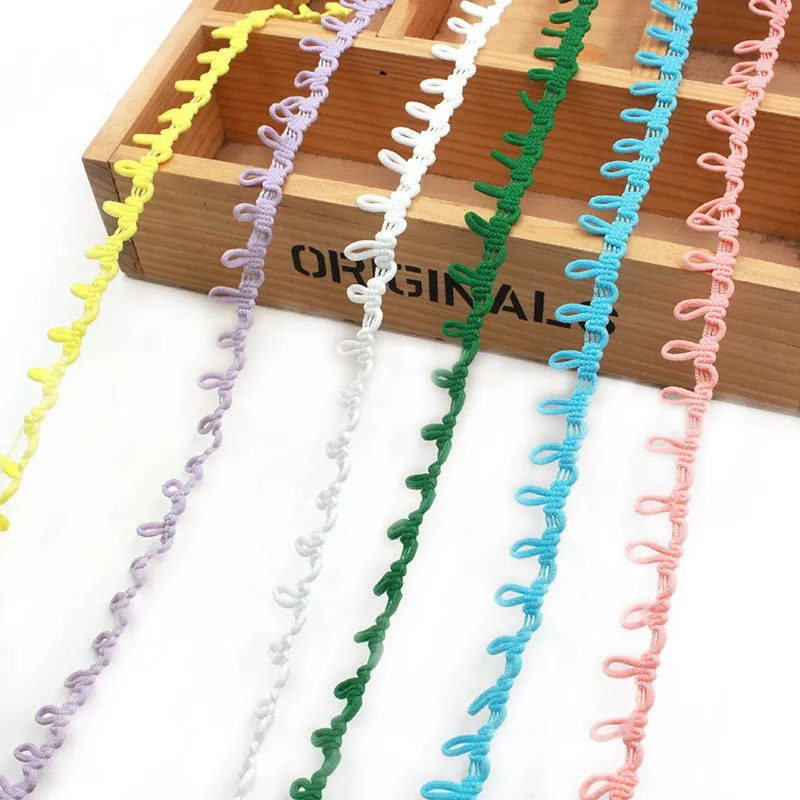 Lace Ribbon Lace Sewing Accessories Colorful Button Loops Elastic Lace Ribbon DIY Multicolor Handmade Lace Trimming For Clothes Sewing Crafts Accessorie