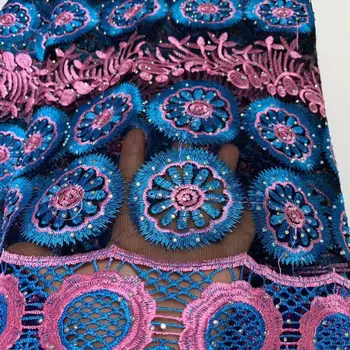 

Pink and Blue Lace Fabric Embroidered Mesh African French Laces with Stone Nigerian Lace Fabric 2020 High Quality Lace for women