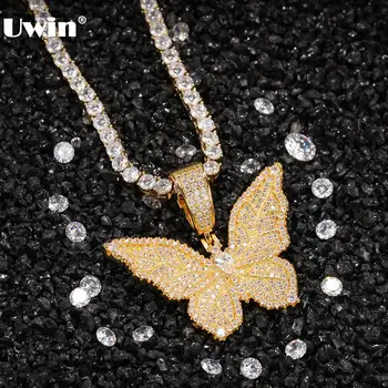 

UWIN Fashion Jewelry 12mm CZ Butterfly Necklace Iced Out Silver Color Luxury Bling Choker Necklace Chic Accessory Drop Shipping