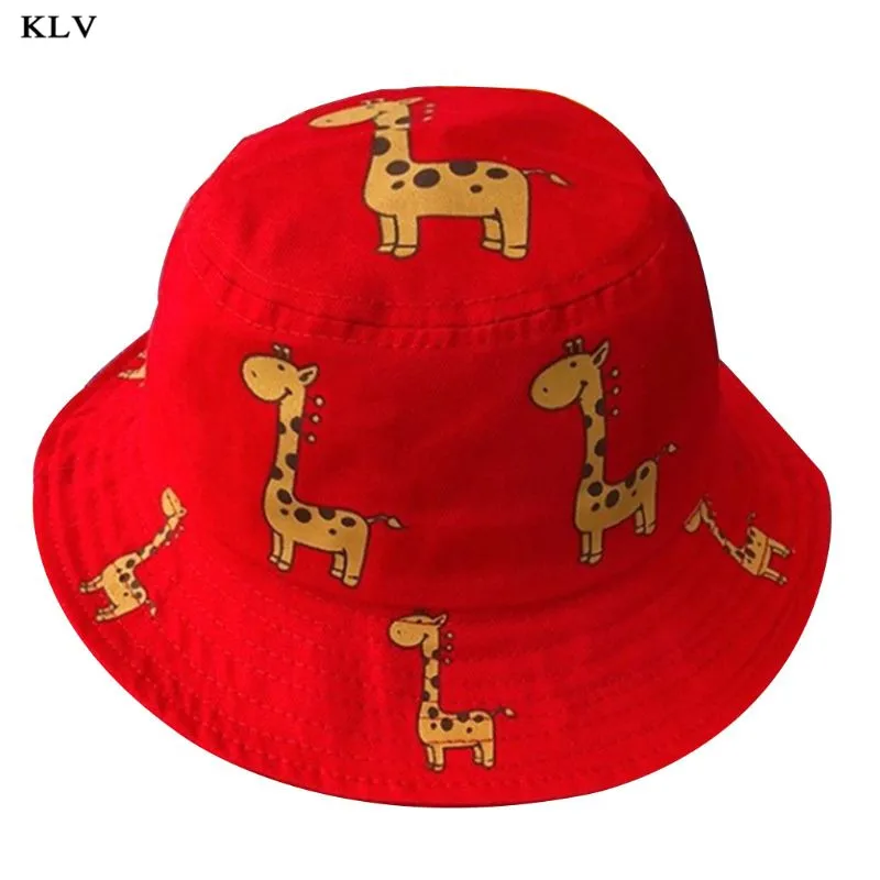 Шляпа рыбака с широкими полями для малышей, милая пляжная шляпа с принтом жирафа из мультфильма, летняя кепка в стиле хип-хоп - Цвет: Red